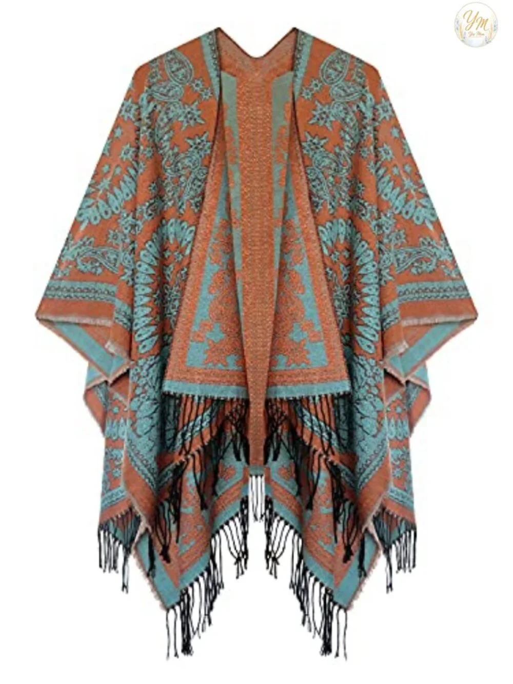 Women's Printed Tassel Poncho Cape Cardigan Wrap Shawl